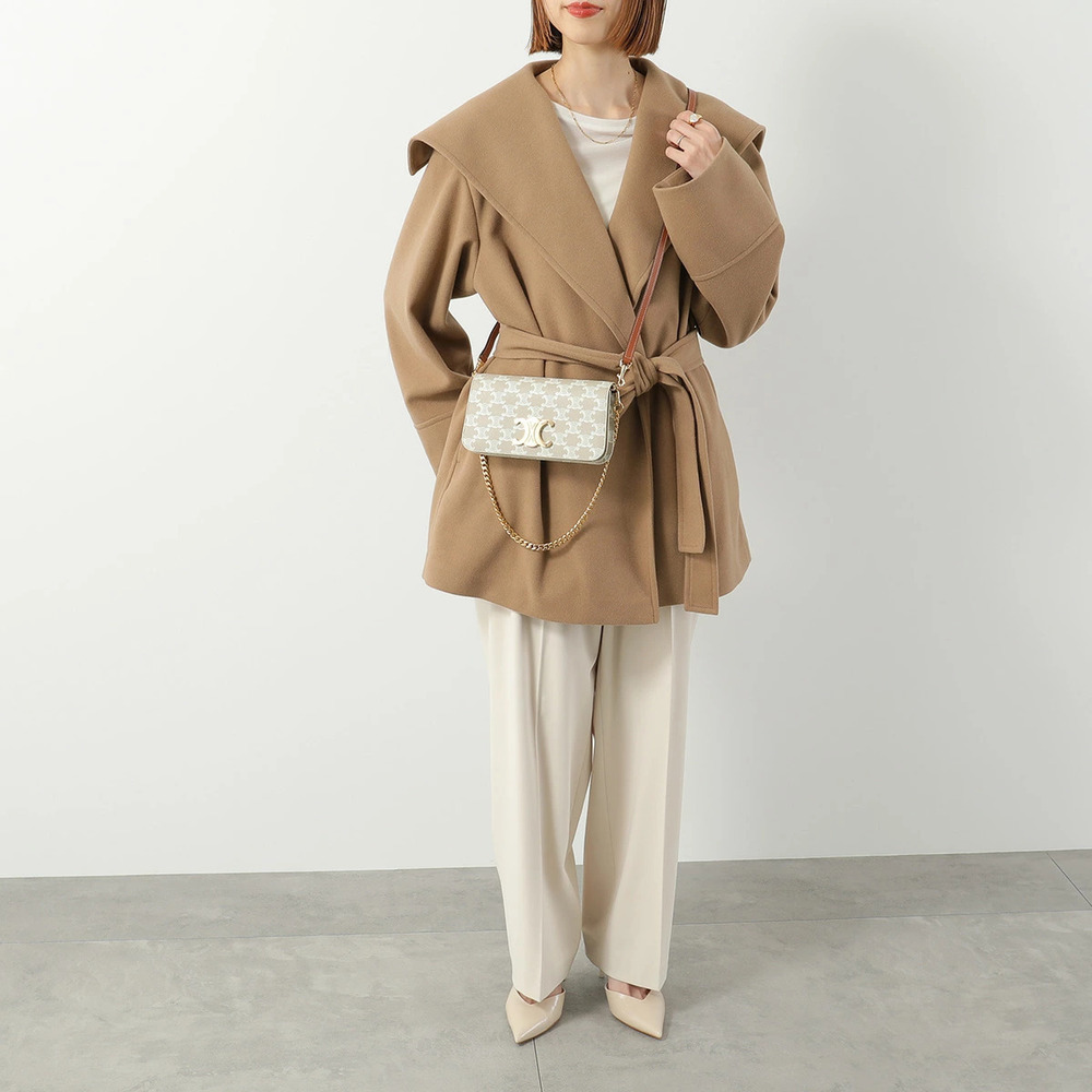 Celine Shoulder Bag Handbag Triomphe Canvas Leather Grege
